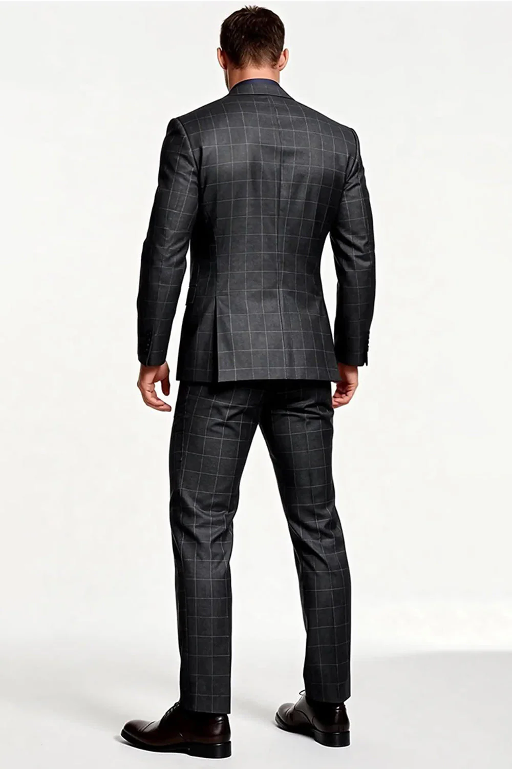 Dark Grey Striped Notched Lapel 2 Piece Single Breasted Men Suits - Image 2