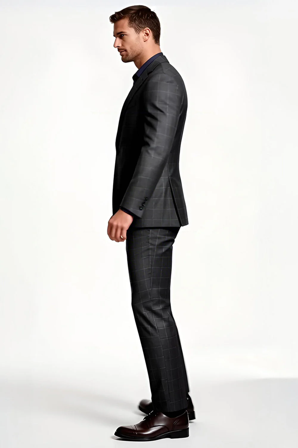 Dark Grey Striped Notched Lapel 2 Piece Single Breasted Men Suits - Image 3