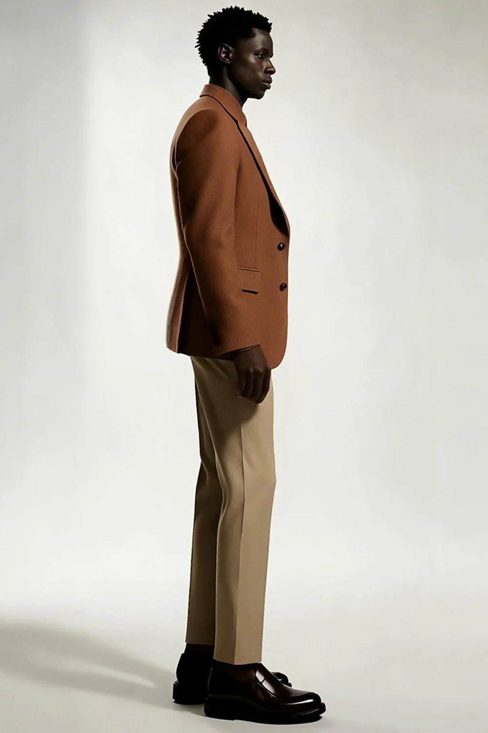 Dark Khaki Notched Lapel Singel Breasted Men's Suits - Image 3