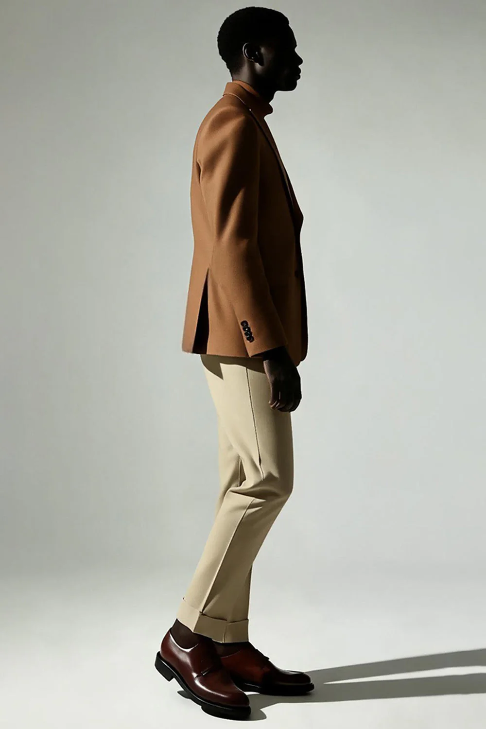 Dark Khaki Singel Breasted Peak Lapel Men's Suits - Image 3