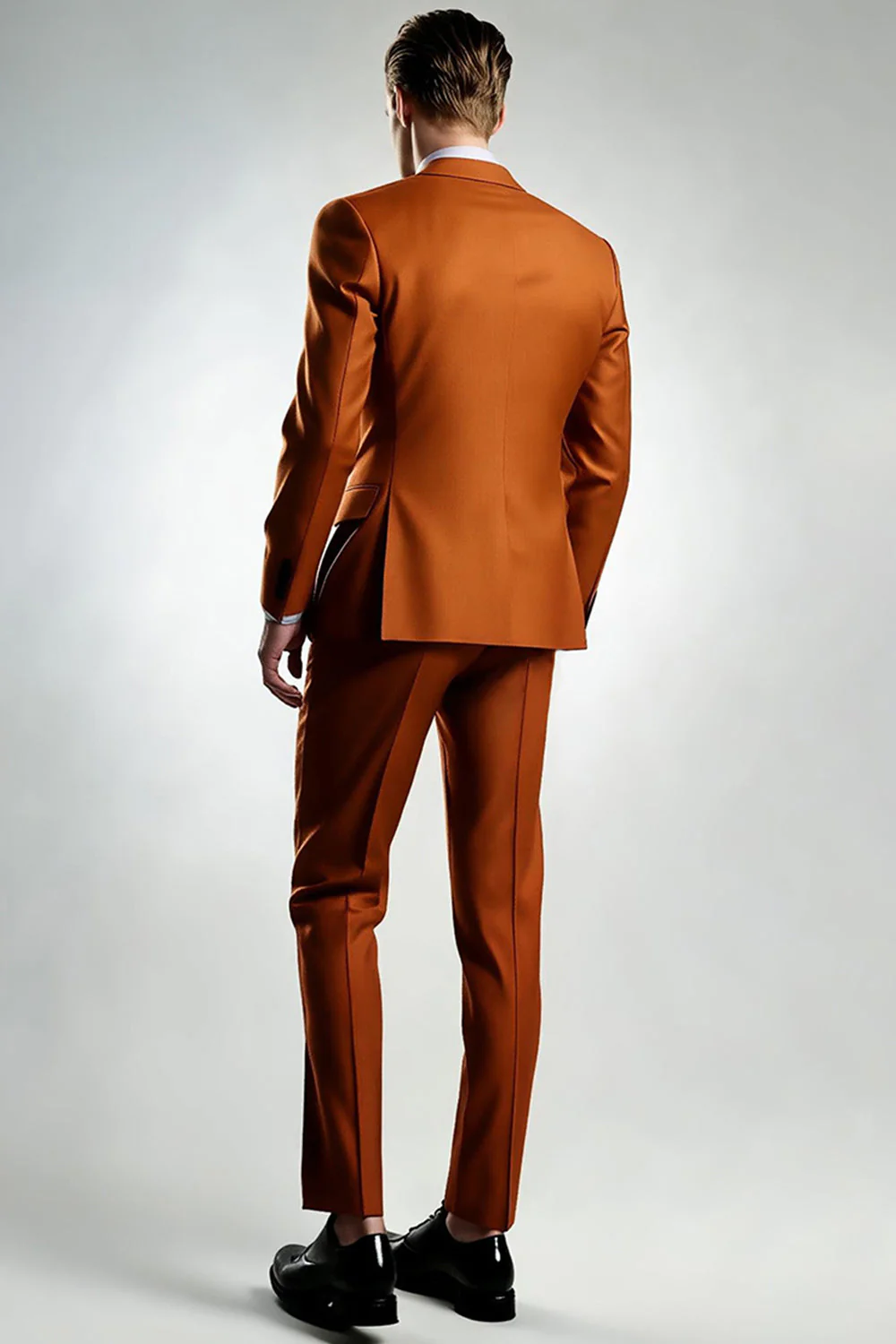 Dark Orange Peak Lapel One Button Men's Suits - Image 2