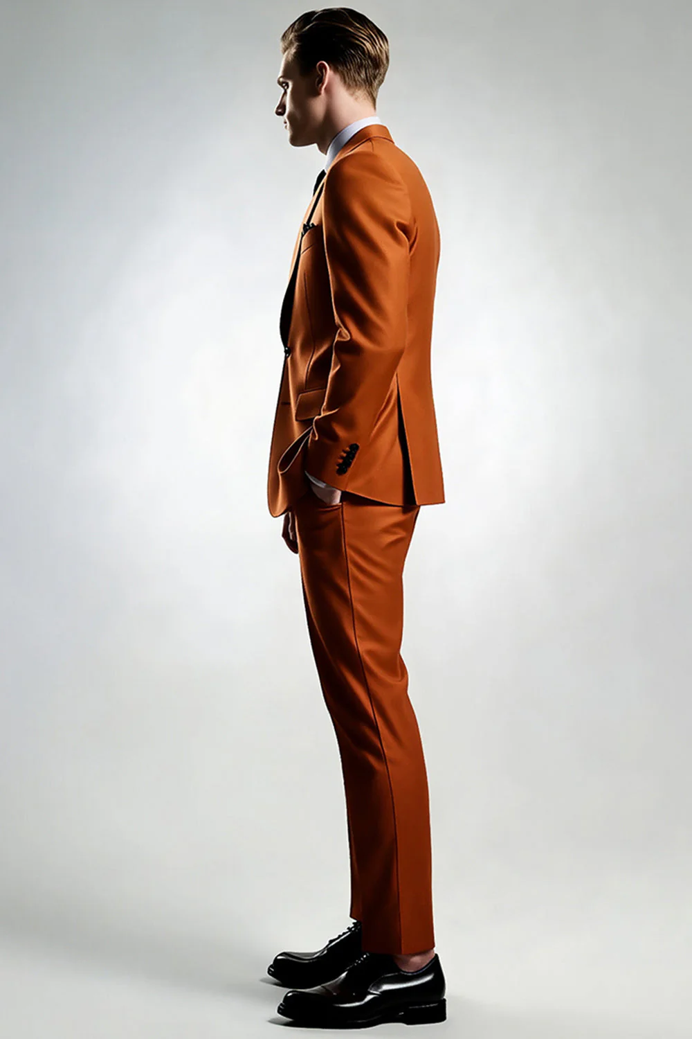 Dark Orange Peak Lapel One Button Men's Suits - Image 3