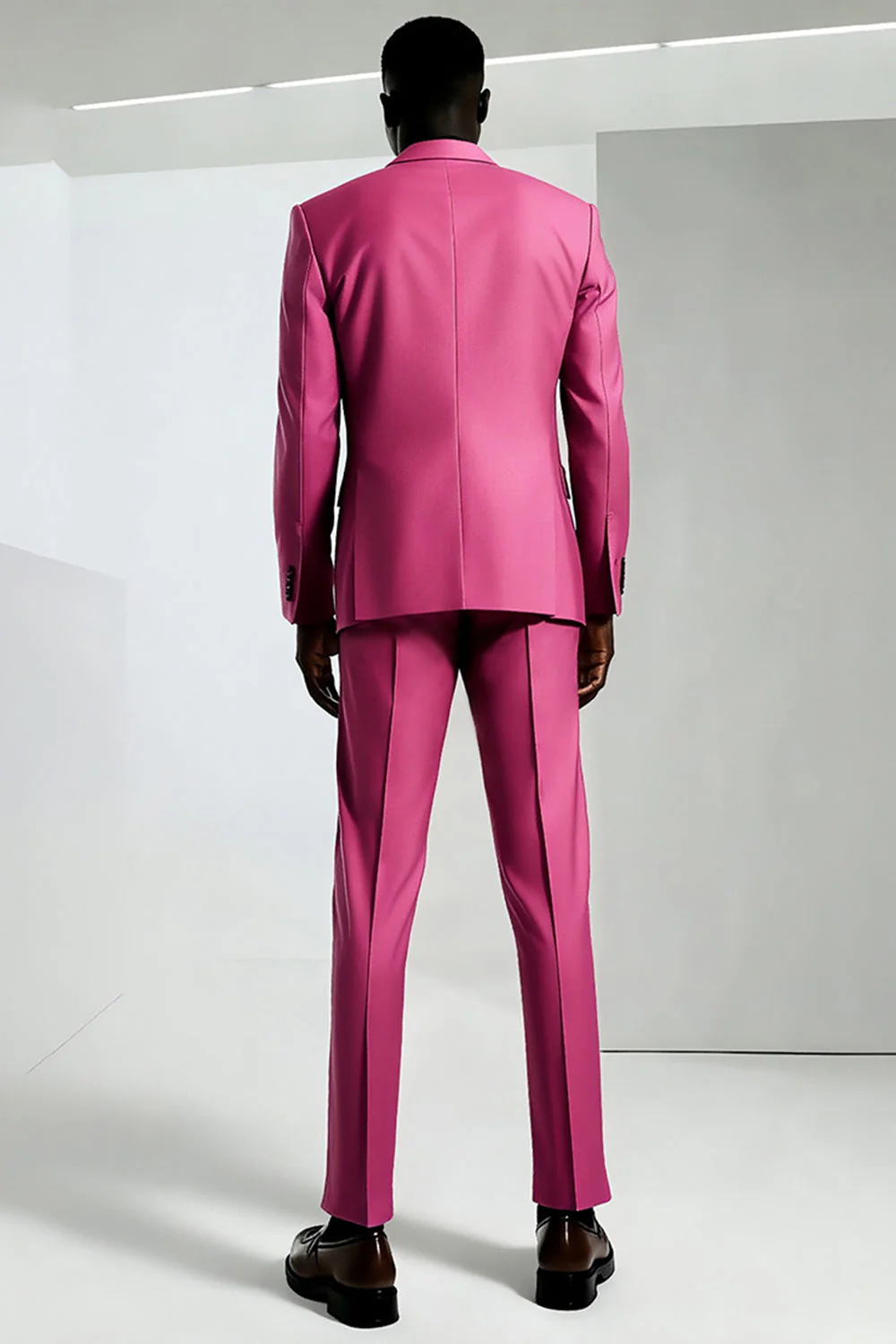 Dark Pink Peak Lapel One Button Men's Prom Suits - Image 2