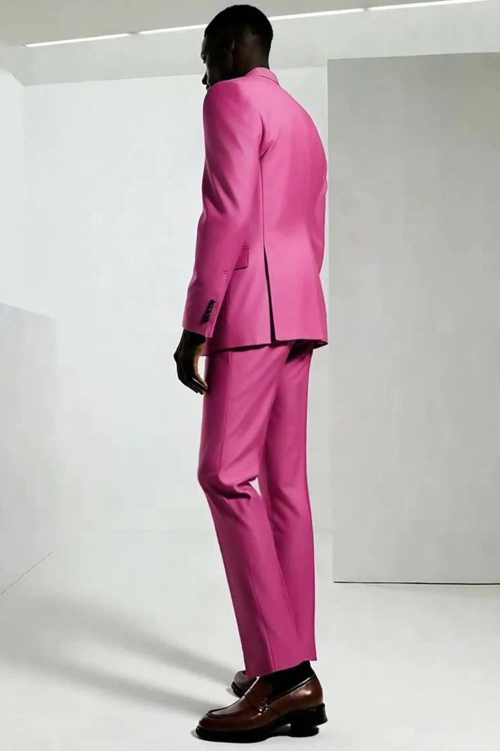 Dark Pink Peak Lapel One Button Men's Prom Suits - Image 3