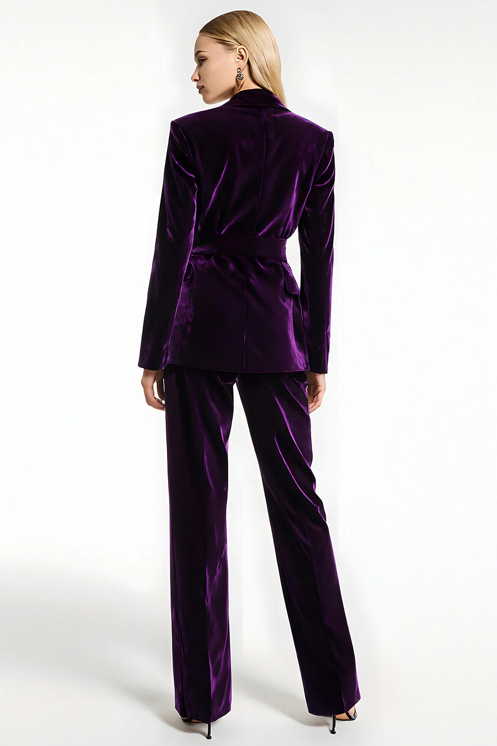 Dark Purple 2 Piece Peak Lapel Velvet Business Suits - Image 2