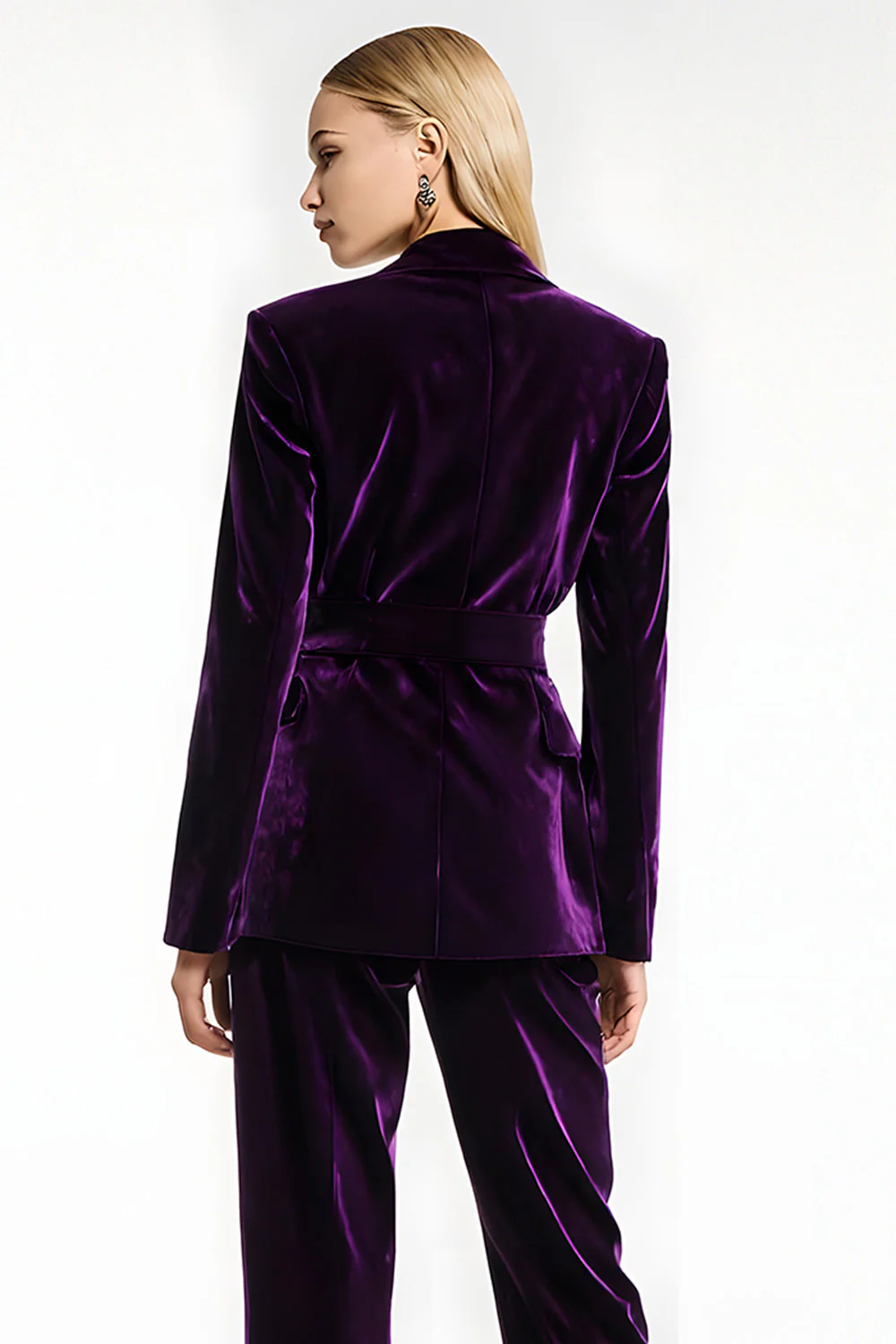 Dark Purple 2 Piece Peak Lapel Velvet Business Suits - Image 4