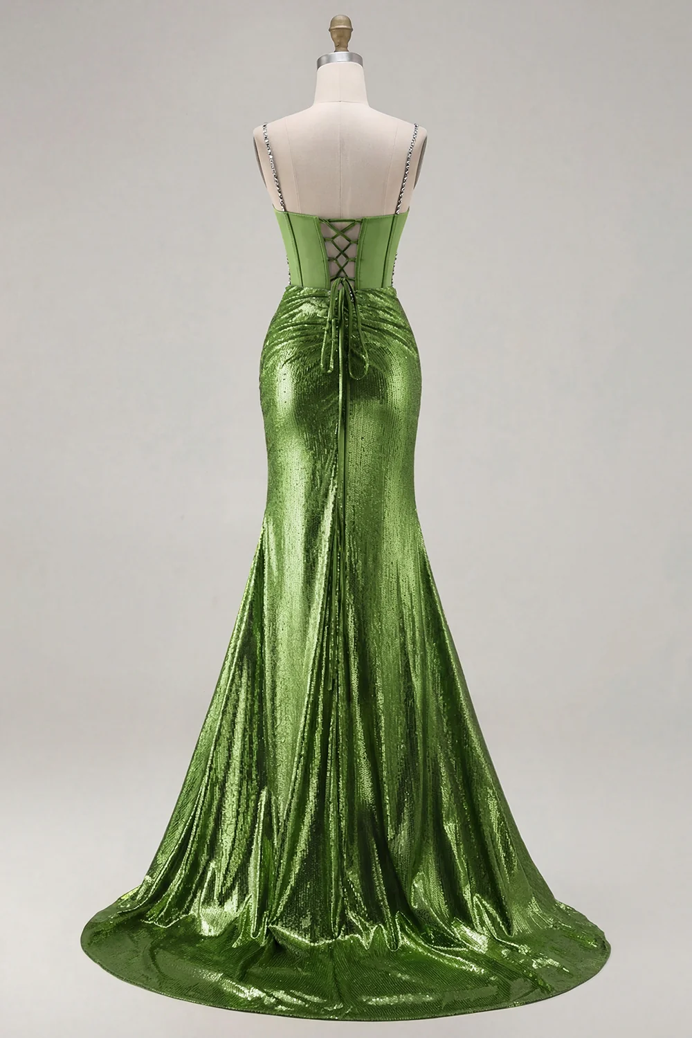 Sparkly Golden Mermaid Beaded Corset Lace Up Back Long Prom Dress with Slit - Image 16