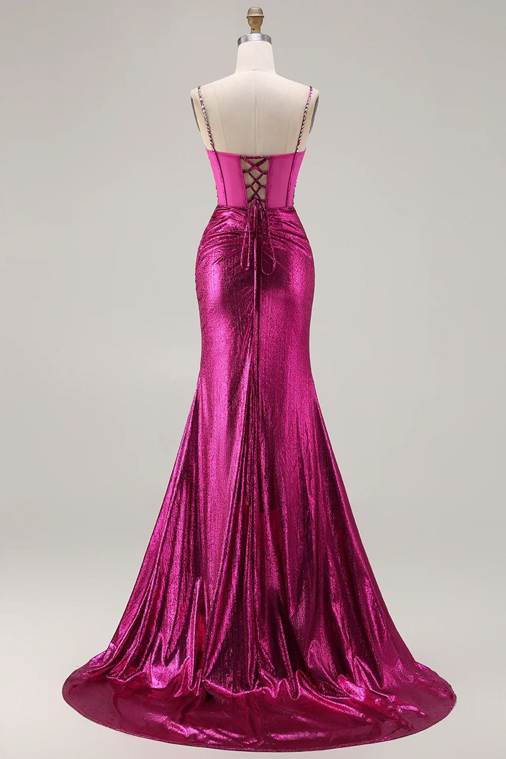 Sparkly Golden Mermaid Beaded Corset Lace Up Back Long Prom Dress with Slit - Image 14