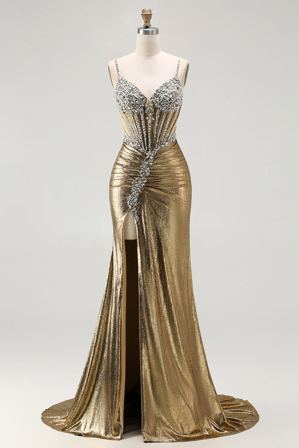 Dark Purple Mermaid Beaded Corset Long Prom Dress with Slit - Image 9