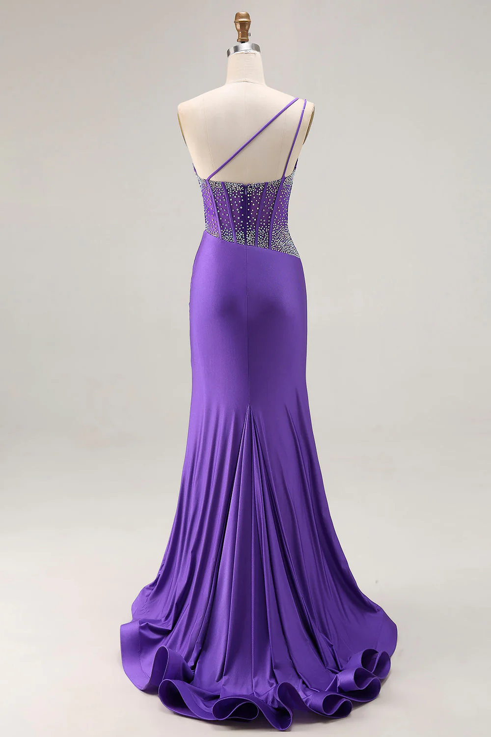 Dark Purple Mermaid One Shoulder Corset Long Prom Dress With Beading - Image 2