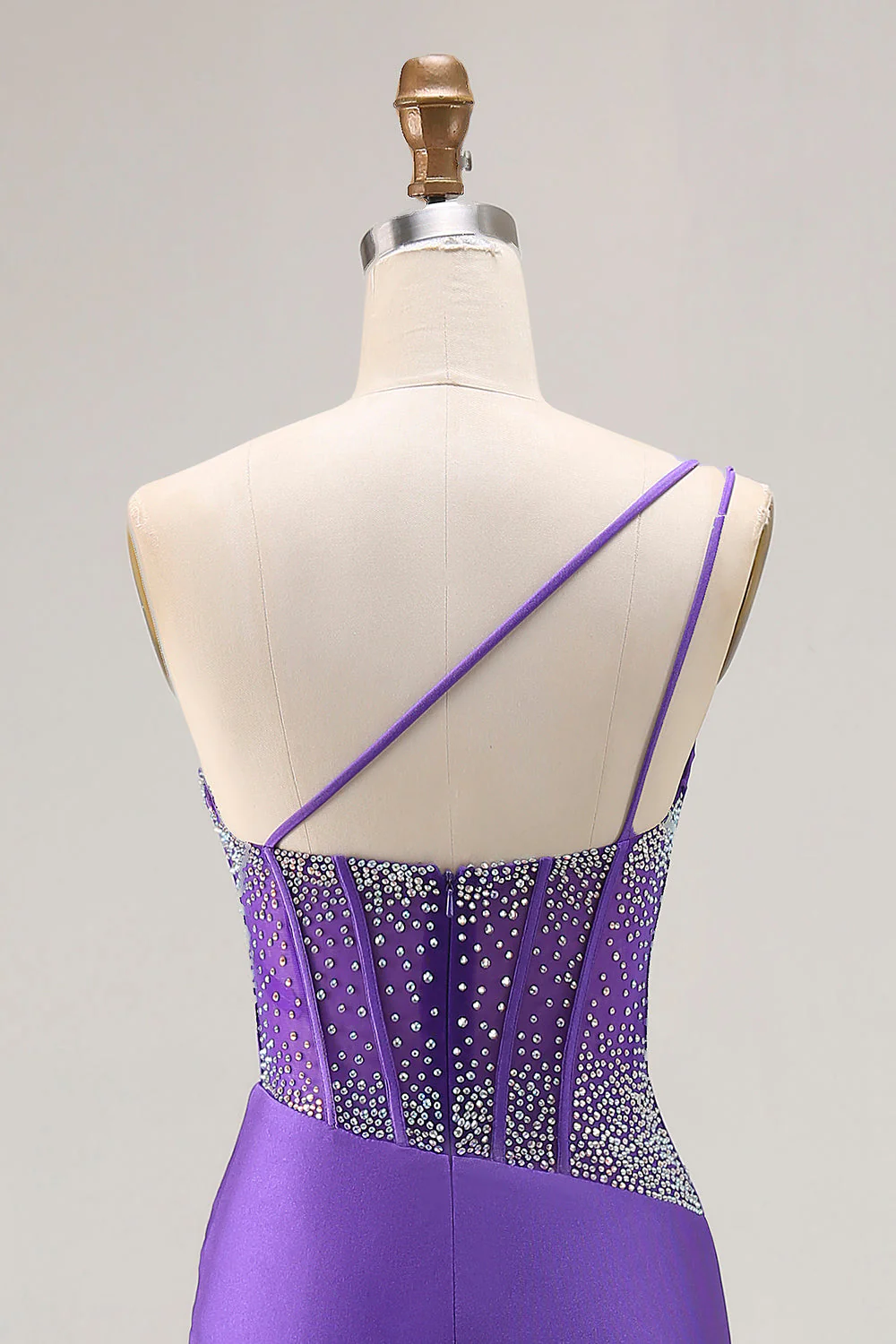 Dark Purple Mermaid One Shoulder Corset Long Prom Dress With Beading - Image 5
