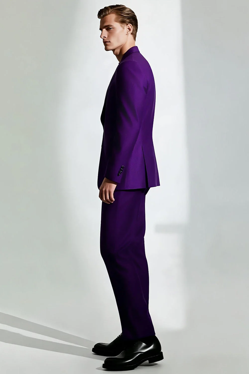 Dark Purple One Button Peak Lapel Men's Prom Suits - Image 3