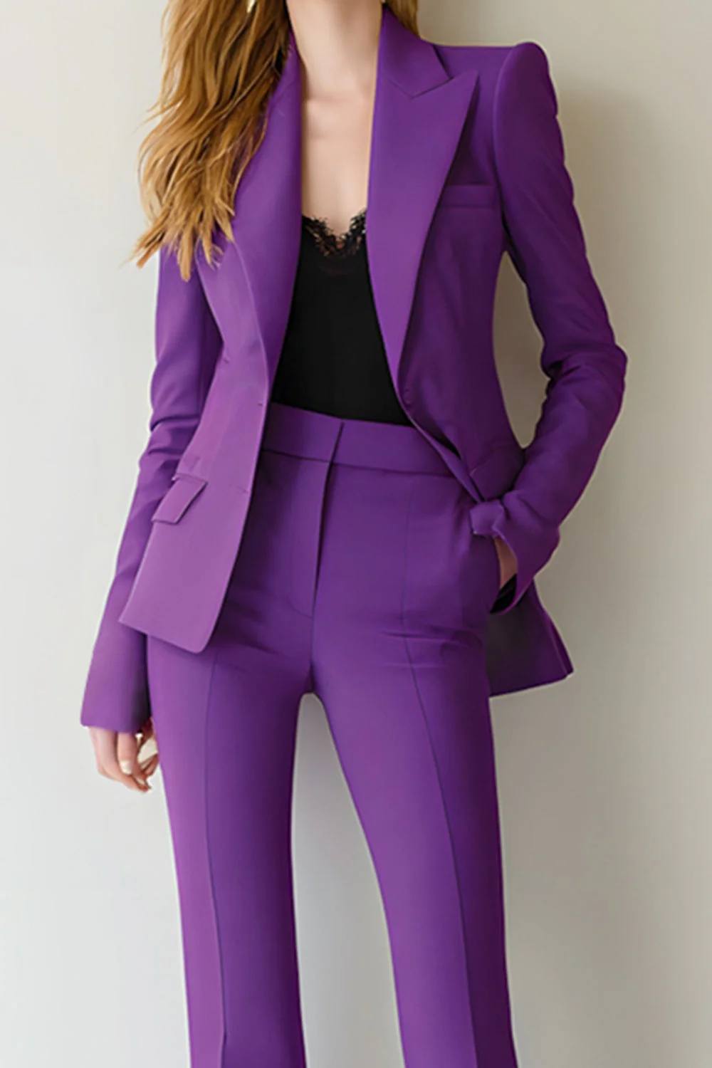 Dark Purple Peak Lapel 2 Piece Business Suits - Image 2