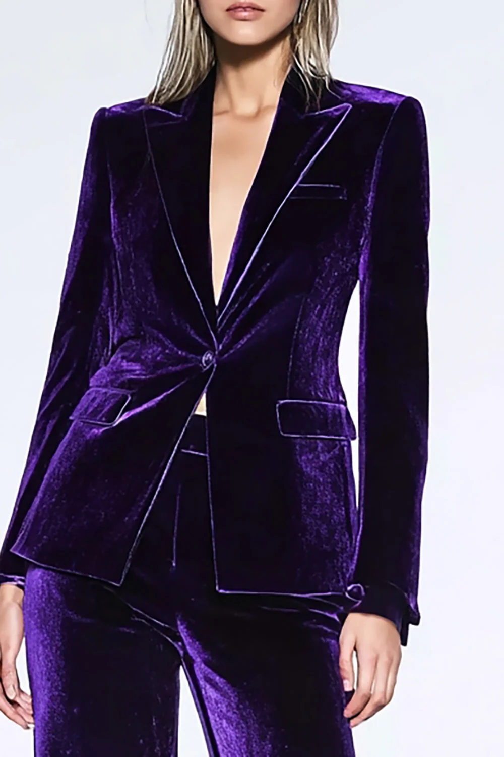 Dark Purple Velvet Peak Lapel 2 Piece Business Suits With Pockets - Image 2