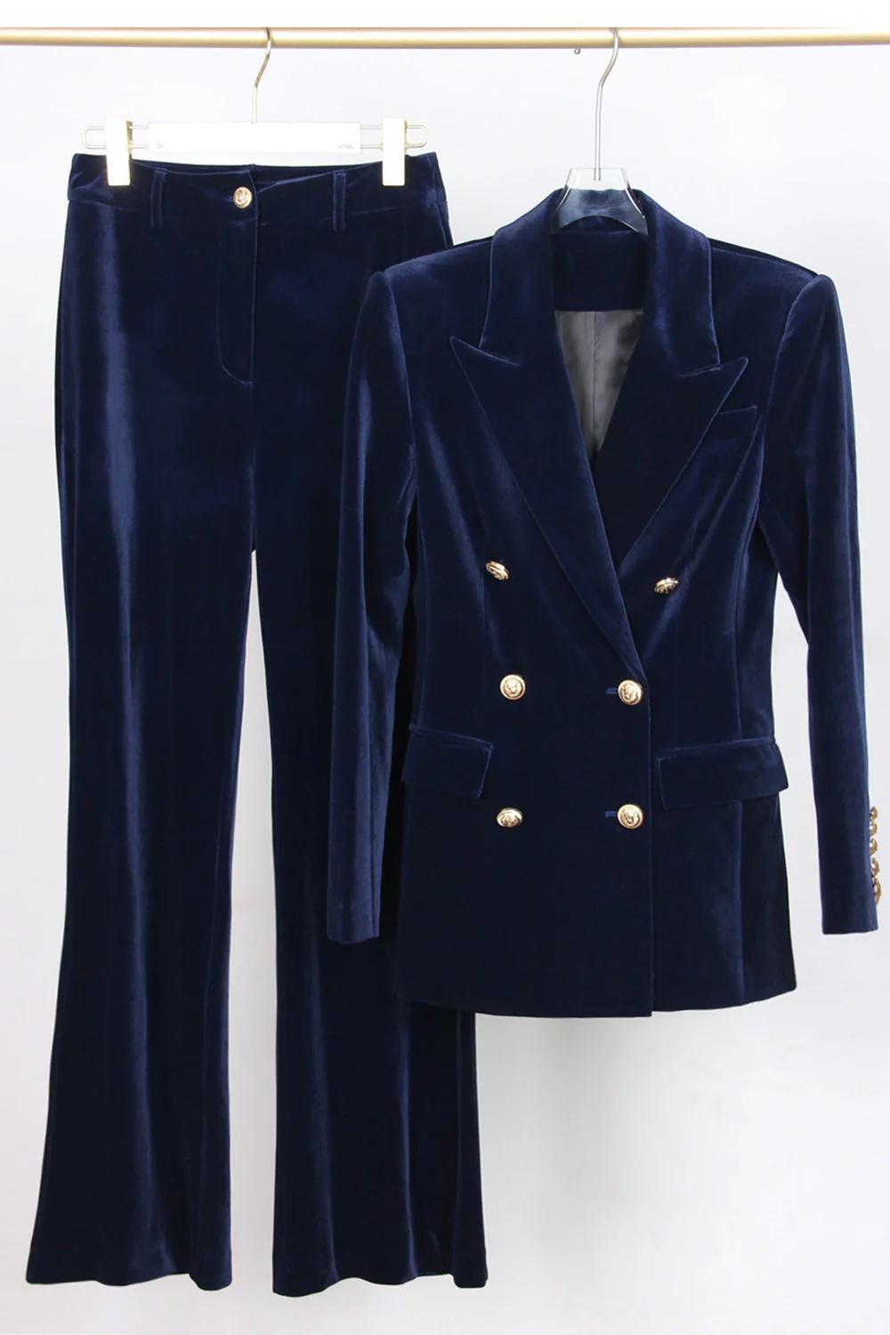 Dark Red 2-Piece Double Breasted Velvet Peak Lapel Women Suits - Image 4