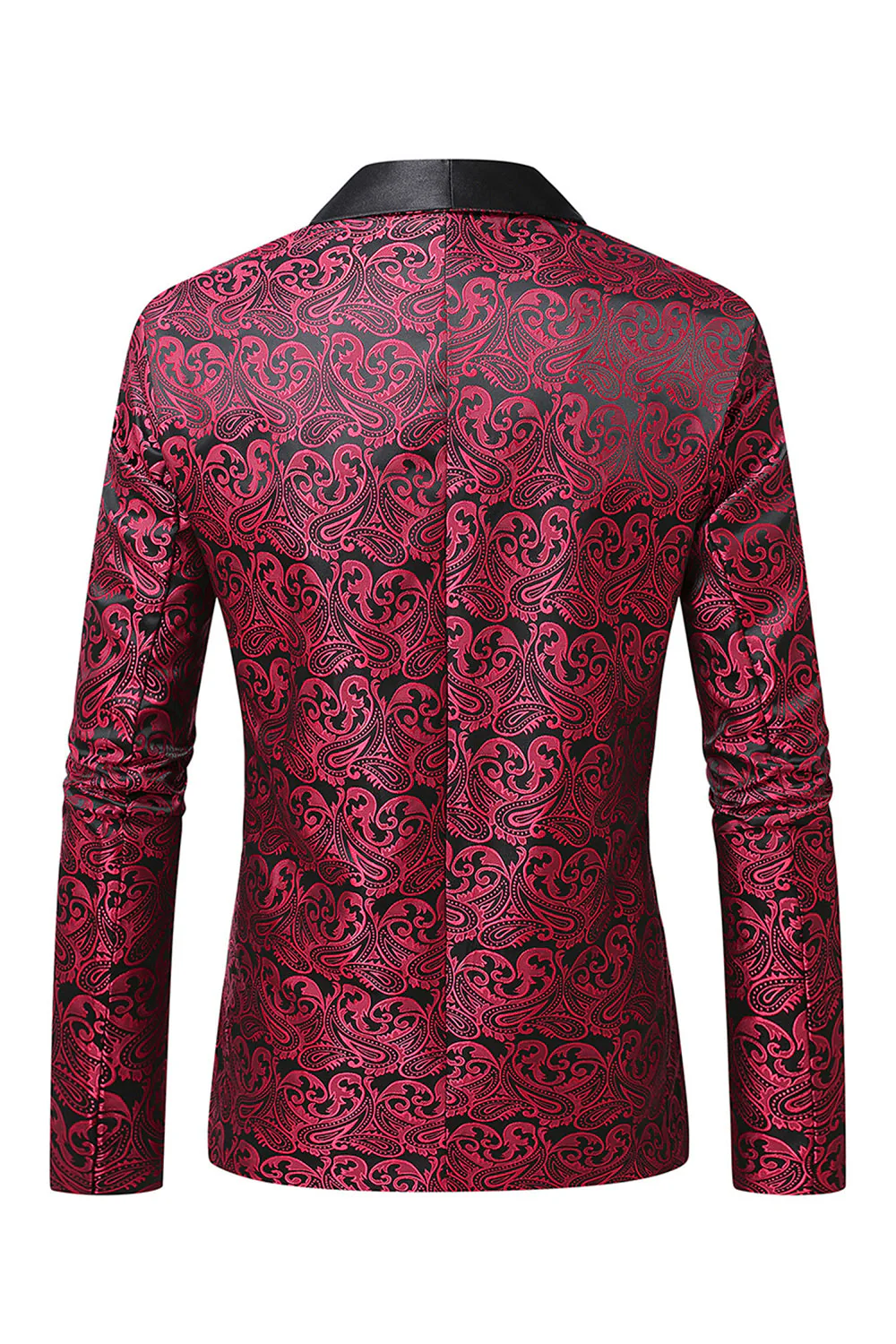 Dark Red Jacquard Shawl Lapel Men's Prom Blazer - Image 2
