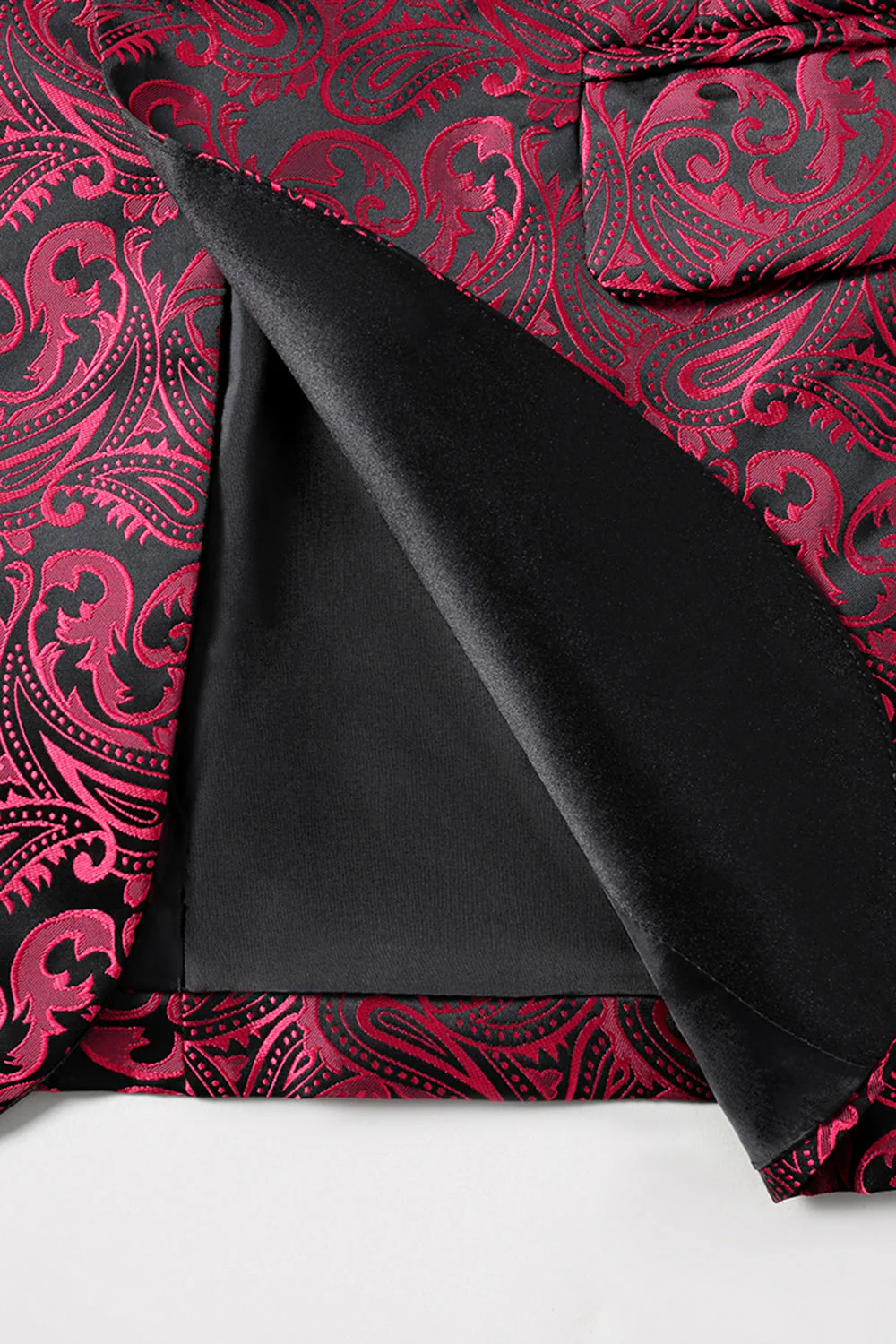 Dark Red Jacquard Shawl Lapel Men's Prom Blazer - Image 3