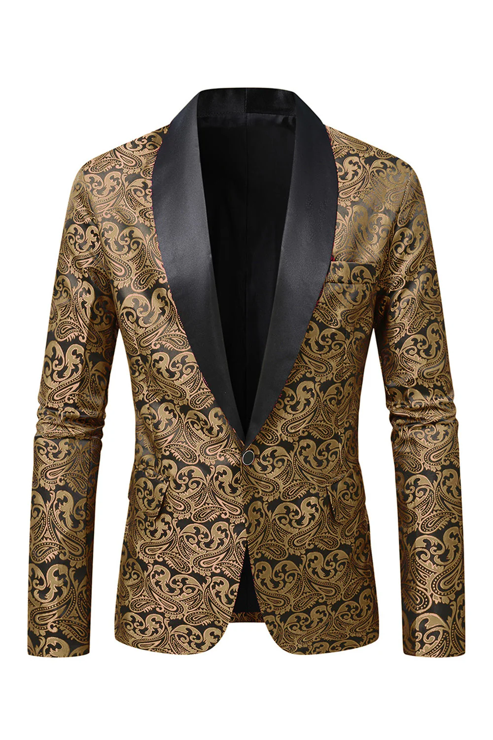 Dark Red Jacquard Shawl Lapel Men's Prom Blazer - Image 5
