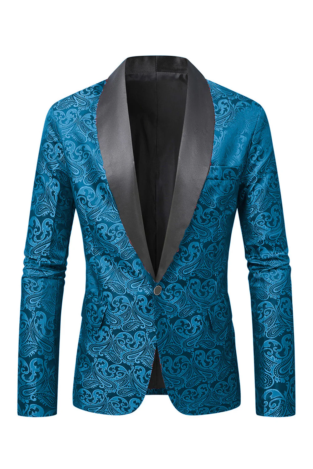 Dark Red Jacquard Shawl Lapel Men's Prom Blazer - Image 7