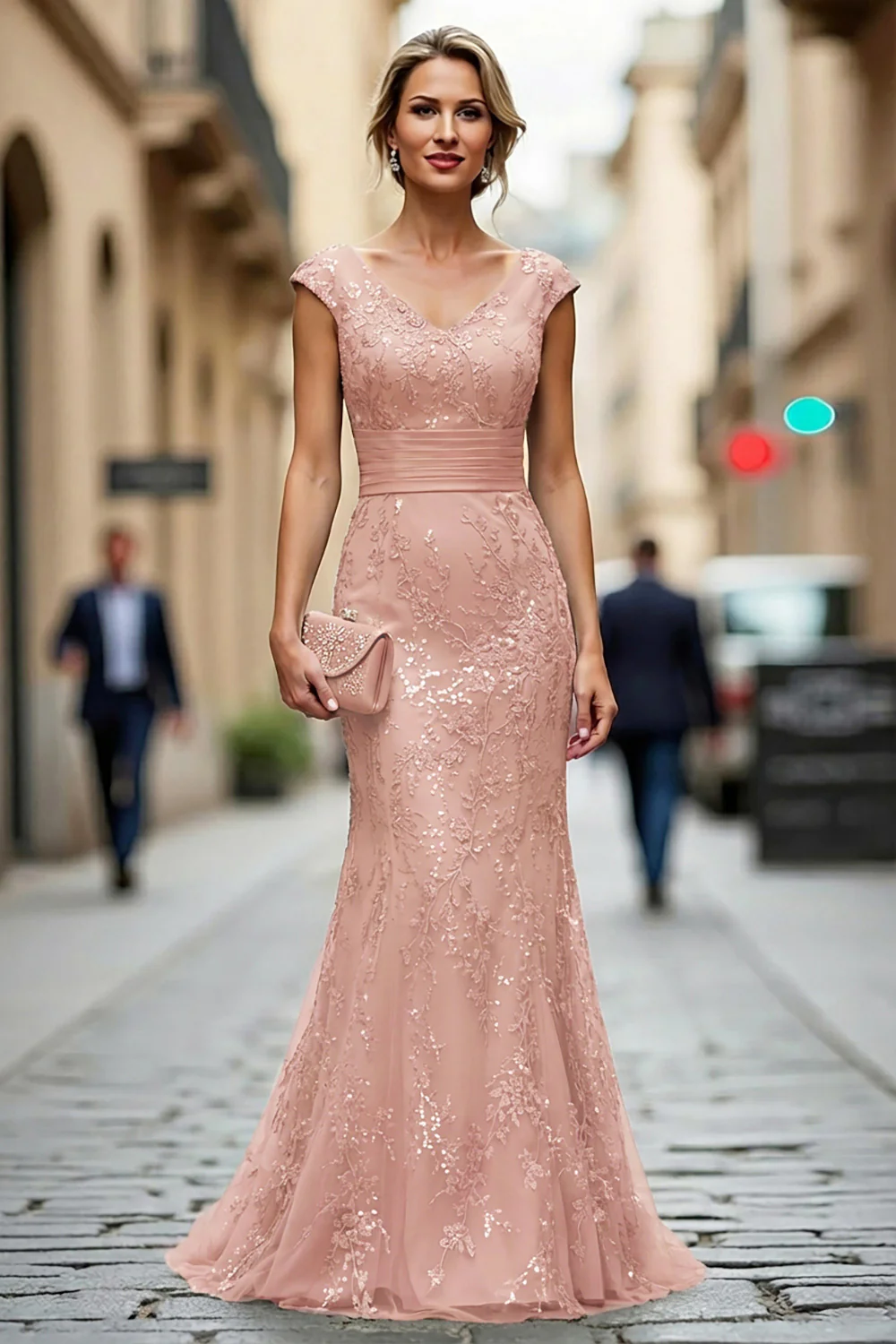 Dark Red Mermaid V-Neck Embroidered Mother Of The Bride Dress with Sequins - Image 15