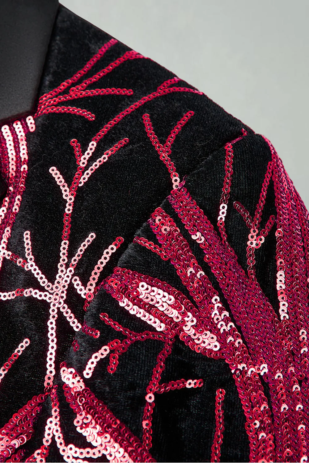 Dark Red Sequin Notched Lapel 2 Pieces Men's Prom Suits - Image 9