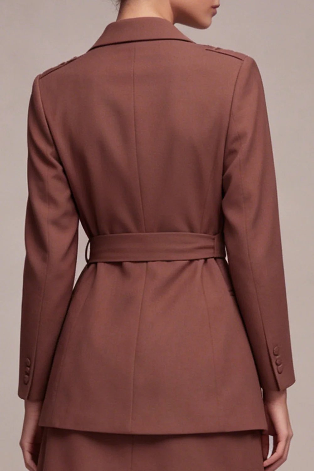 Desert Rose Notched Lapel 2 Piece Short Work Dress with Belt - Image 4
