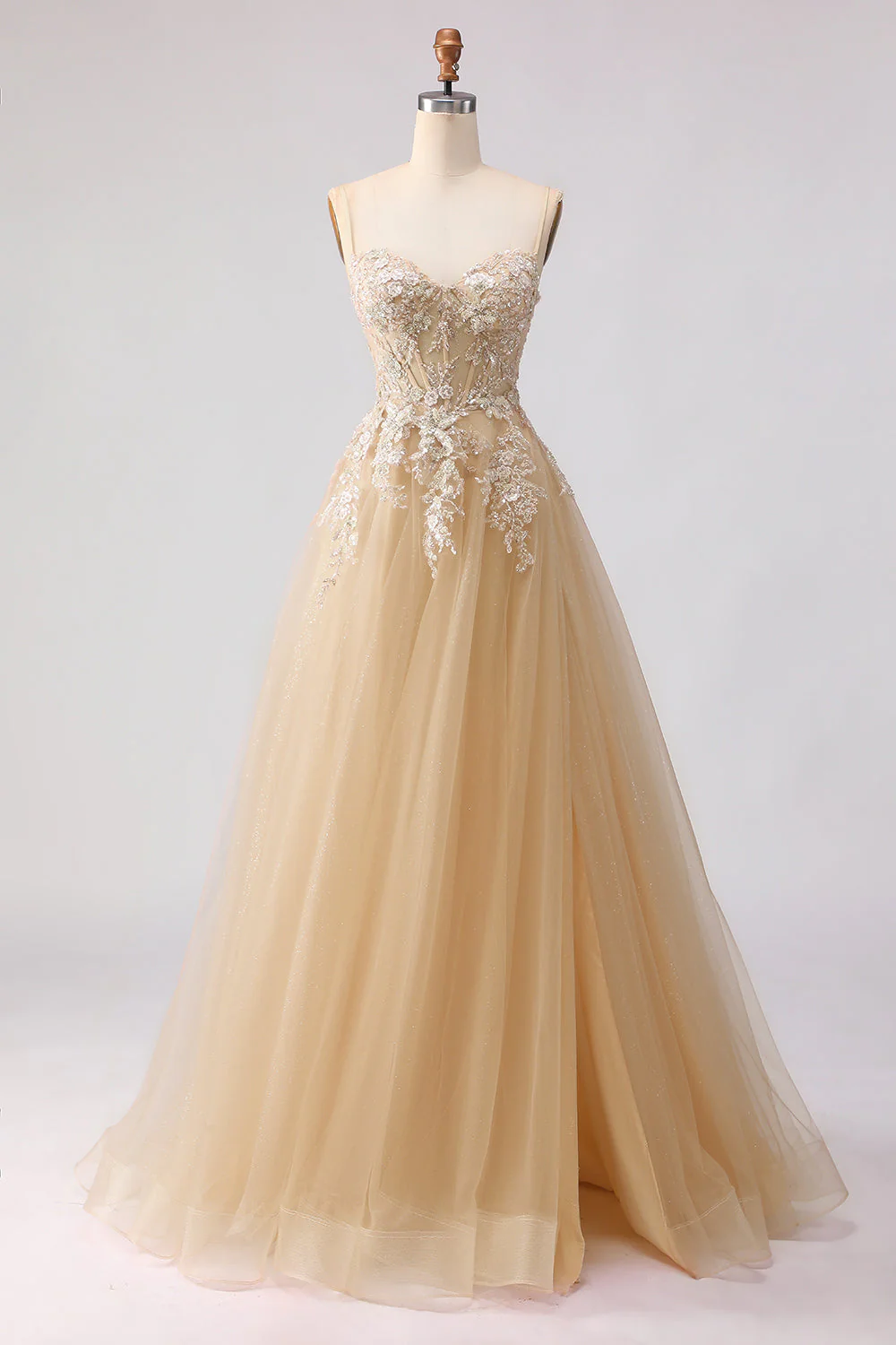 Sage Green A-Line Embroidered Corset Long Tulle Prom Dress with Slit - Image 8