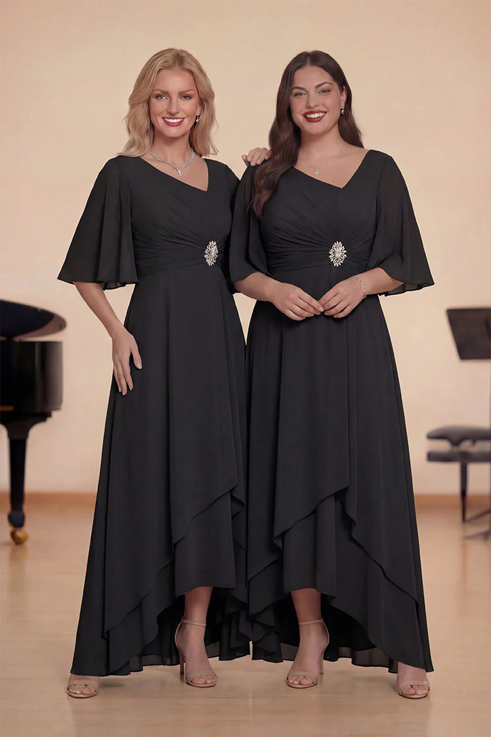 Dusty Blue A Line Half Sleeves Ruched Choir Dress with Lace Up Back - Image 8