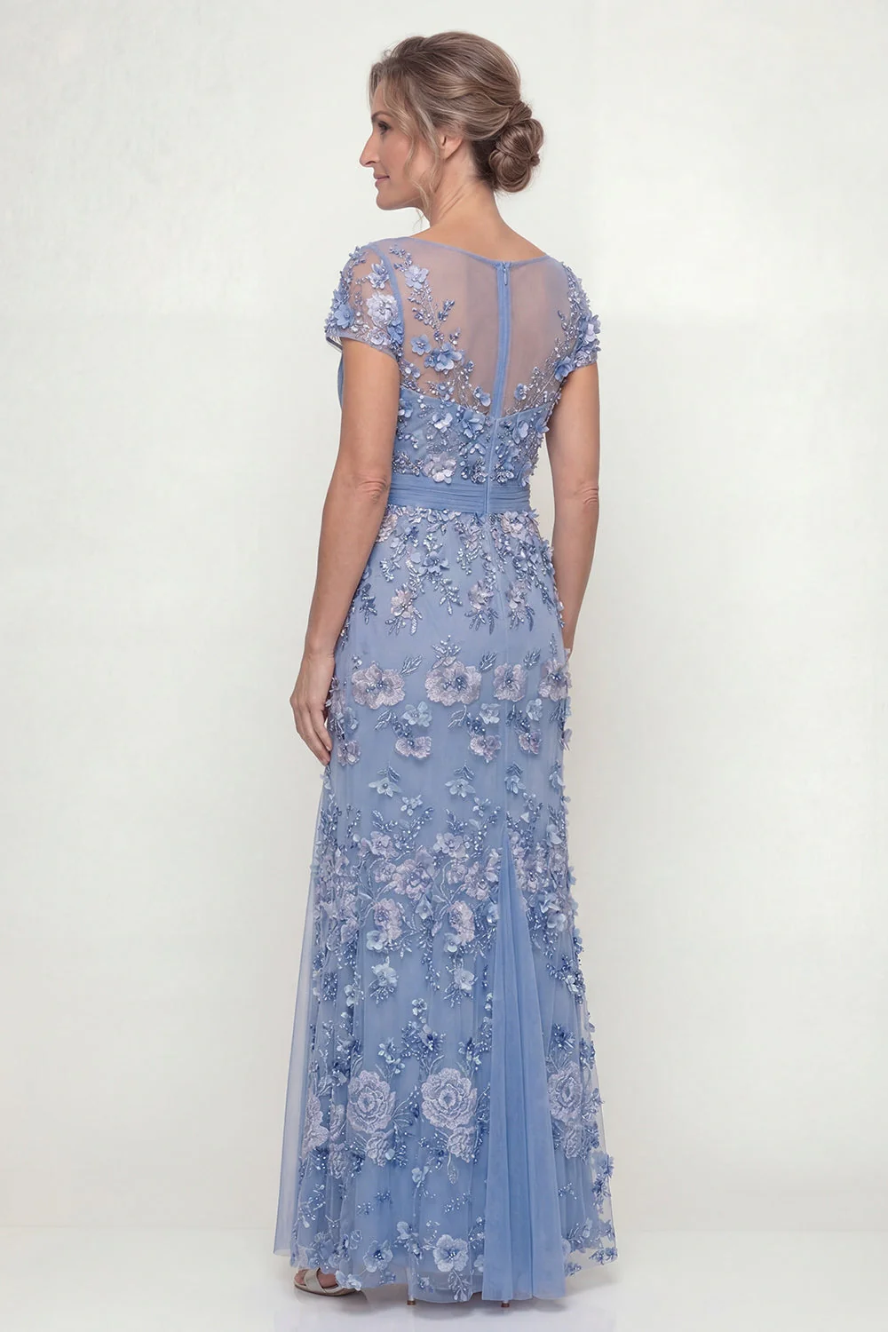 Dusty Blue A Line Short Sleeves Mother of the Bride Dress with Appliques - Image 2