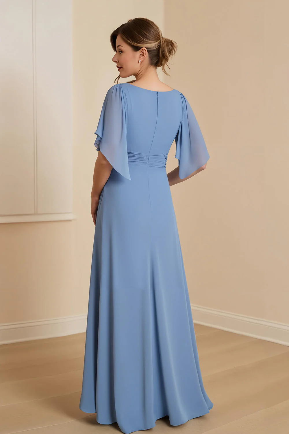 Dusty Blue A Line V Neck Chiffon Mother of the Bride Dress with Appliques - Image 2