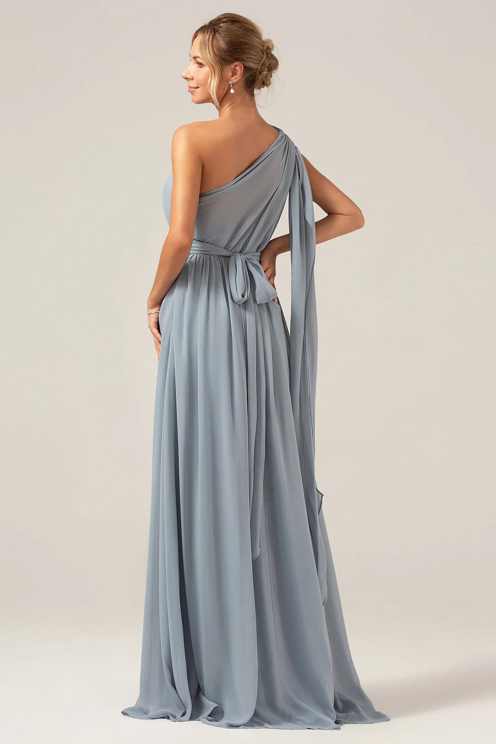 Dusty Blue Convertible Boho Chiffon Long Bridesmaid Dress - Image 2
