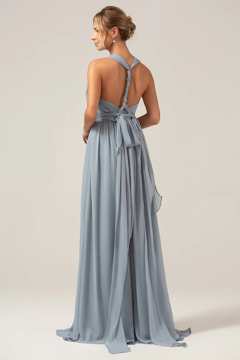 Dusty Blue Convertible Boho Chiffon Long Bridesmaid Dress - Image 4