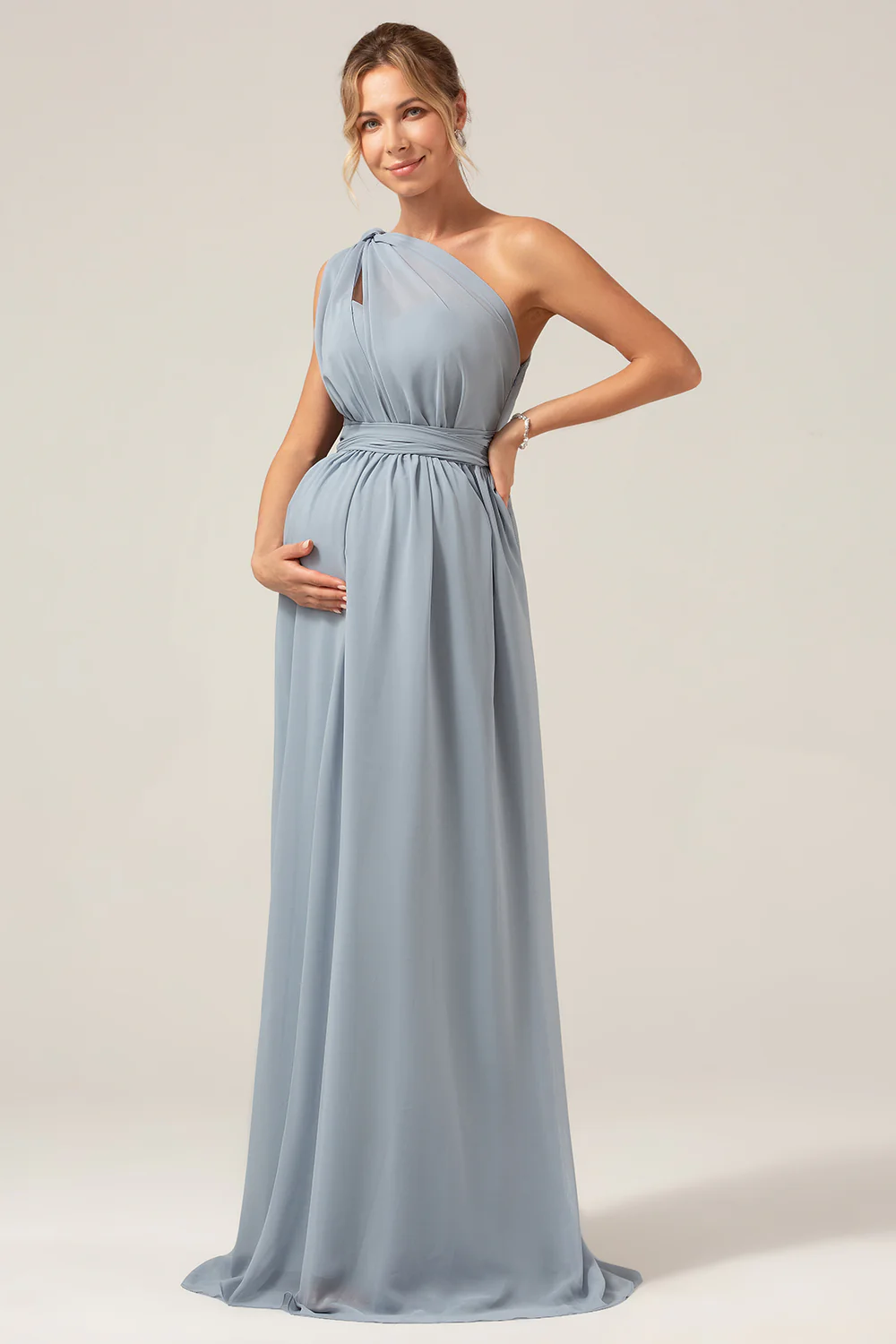 Dusty Blue Convertible Boho Chiffon Long Bridesmaid Dress - Image 6