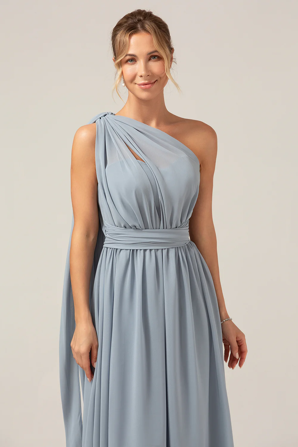Dusty Blue Convertible Boho Chiffon Long Bridesmaid Dress - Image 7