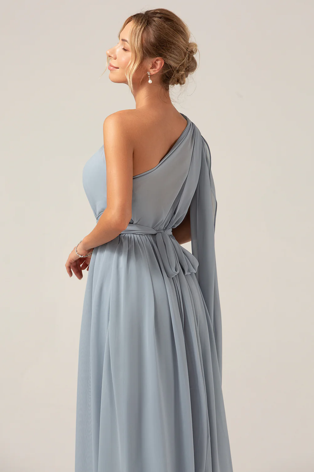 Dusty Blue Convertible Boho Chiffon Long Bridesmaid Dress - Image 8