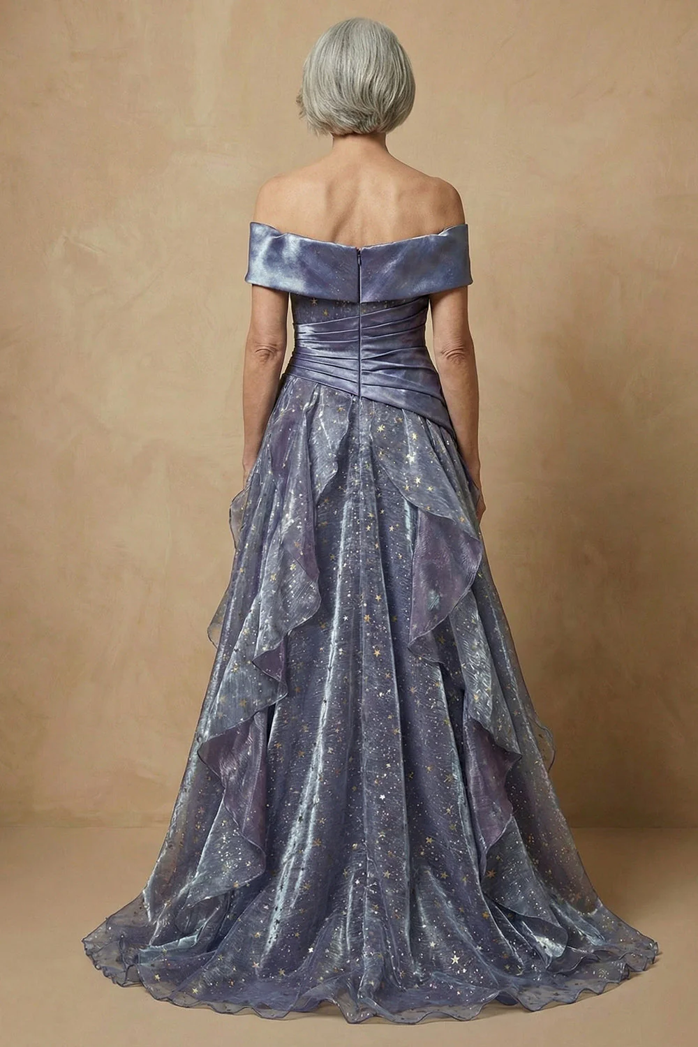 Dusty Blue Off The Shoulder Ruffled A-Line Long Mother of the Bride Dress - Image 2