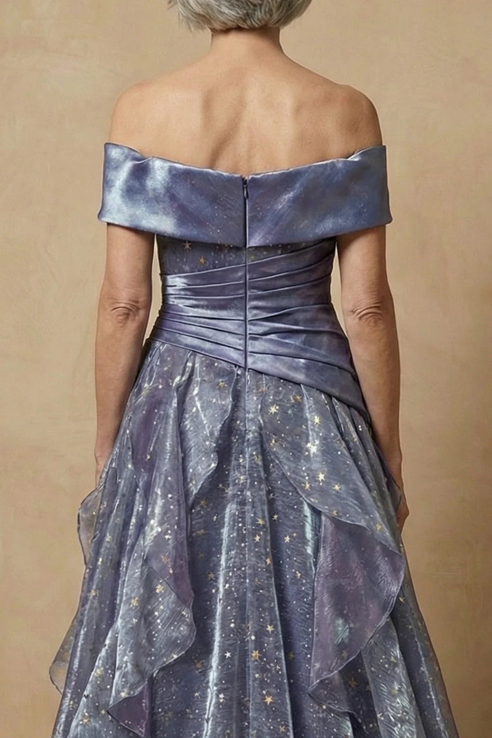 Dusty Blue Off The Shoulder Ruffled A-Line Long Mother of the Bride Dress - Image 4