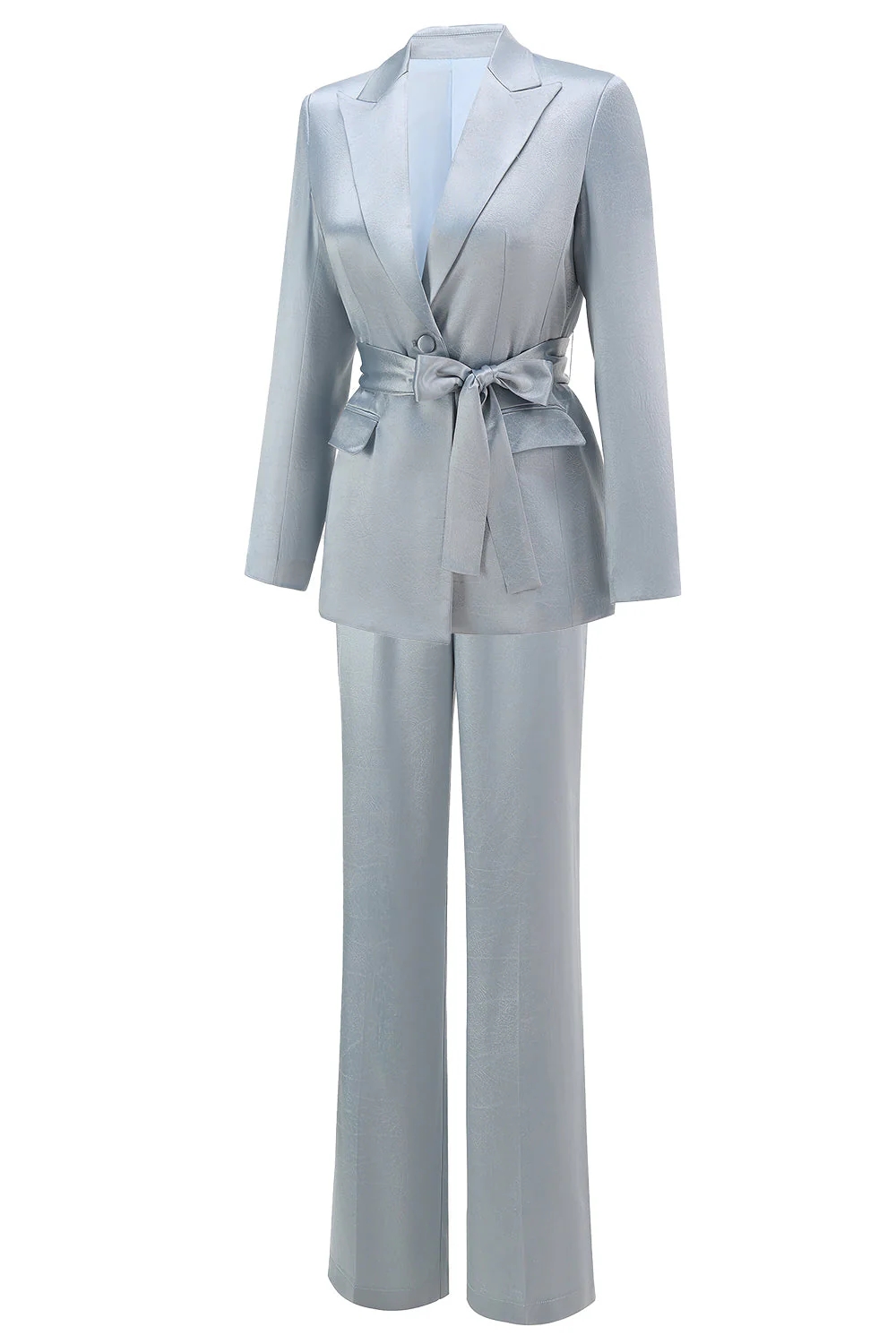 Dusty Blue Peak Lapel 2 Piece Women's Suit with Sash - Image 3