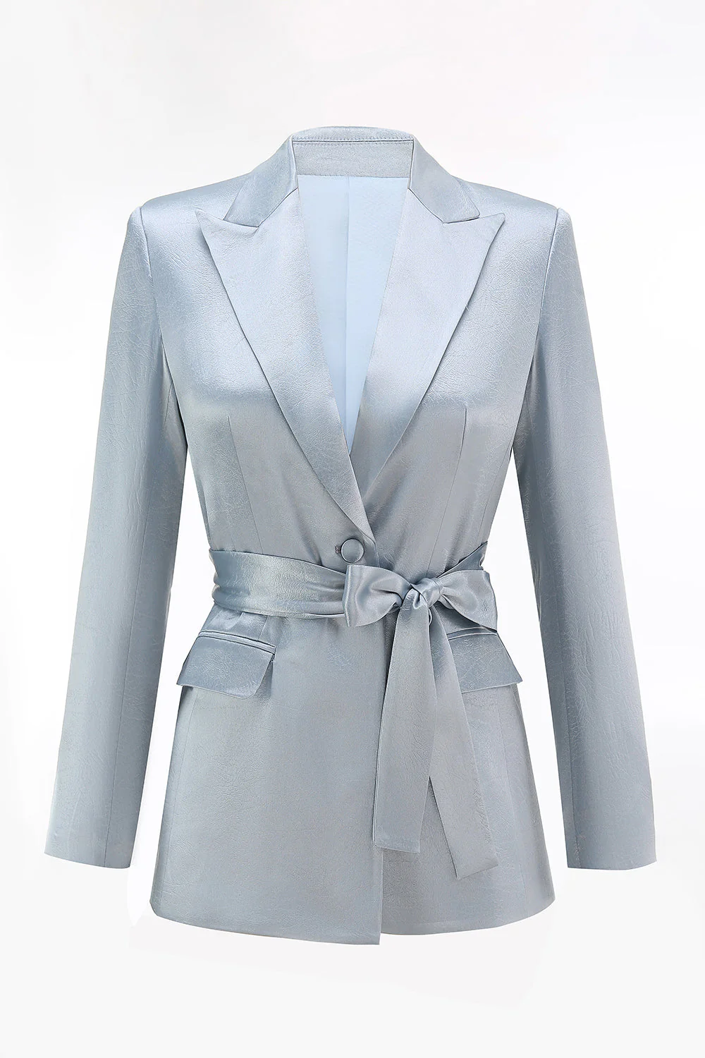 Dusty Blue Peak Lapel 2 Piece Women's Suit with Sash - Image 4