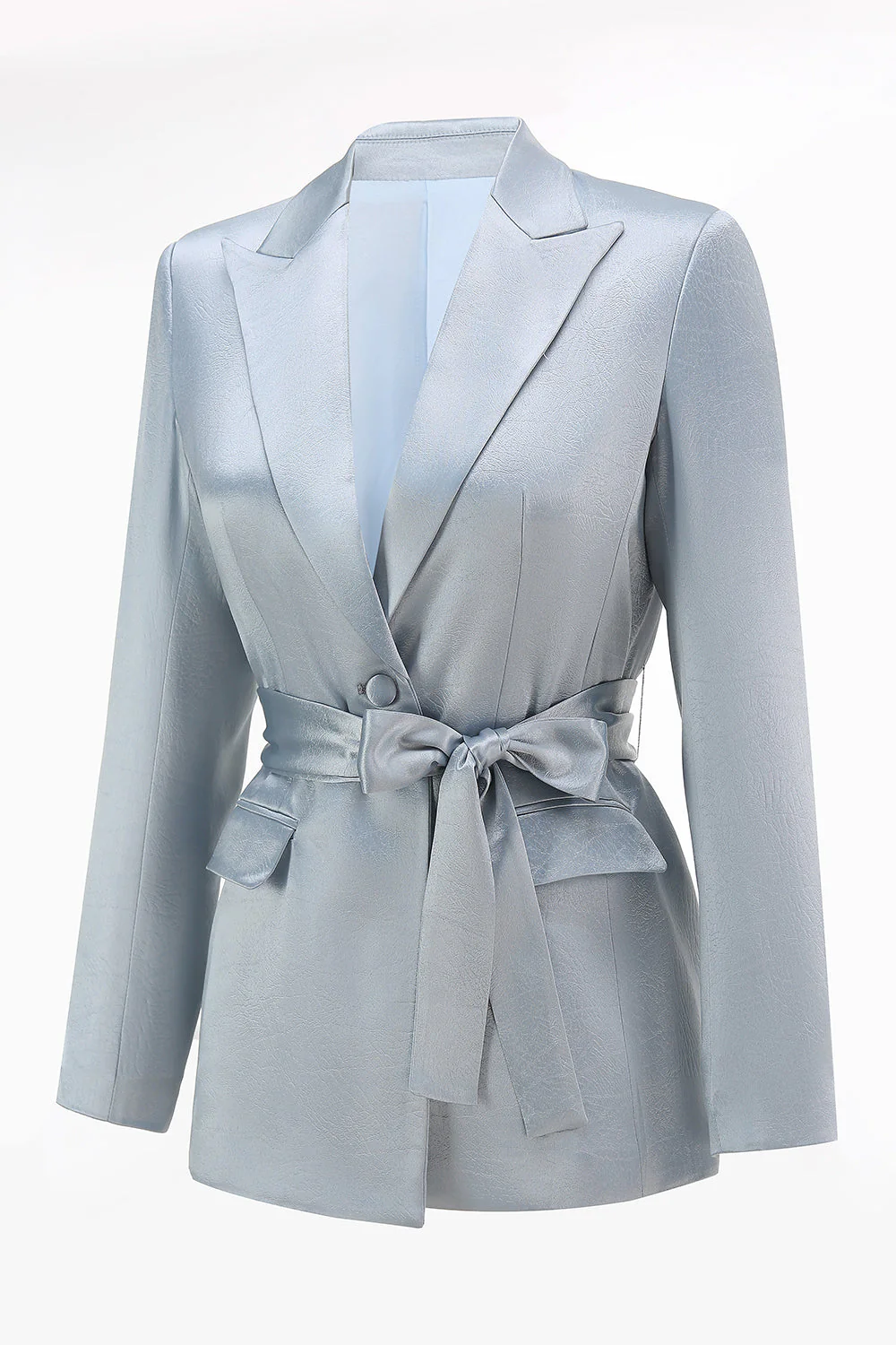Dusty Blue Peak Lapel 2 Piece Women's Suit with Sash - Image 6