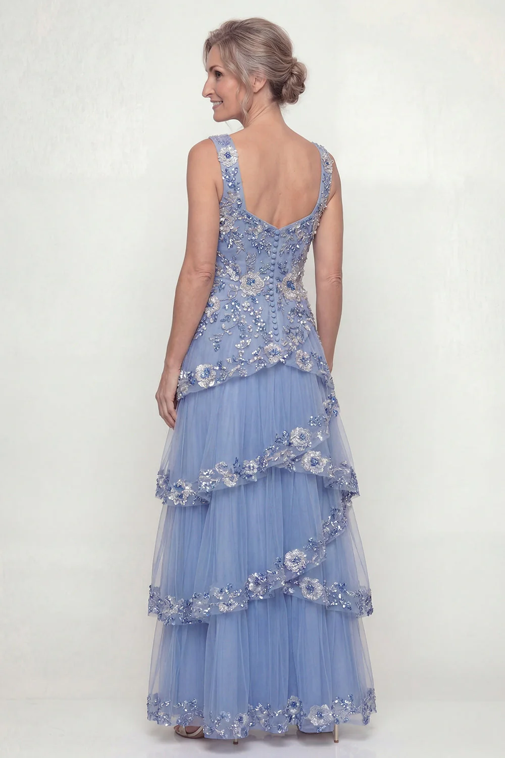 Dusty Blue Ruffled A Line Sequins Long Mother of the Bride Dress with Pockets - Image 2