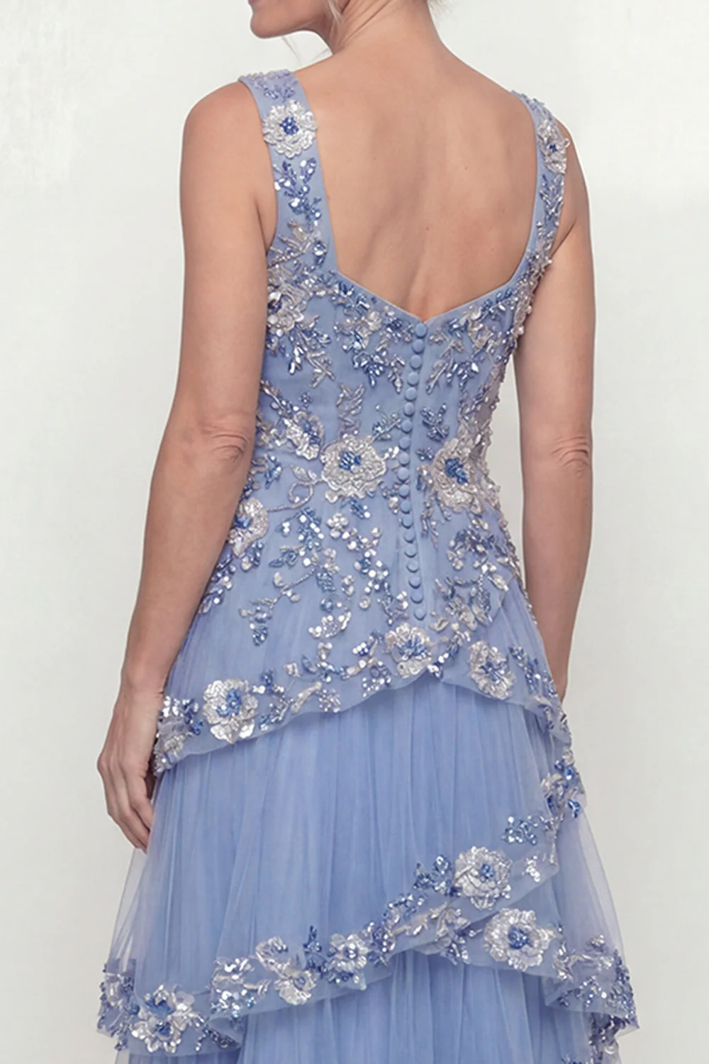 Dusty Blue Ruffled A Line Sequins Long Mother of the Bride Dress with Pockets - Image 5