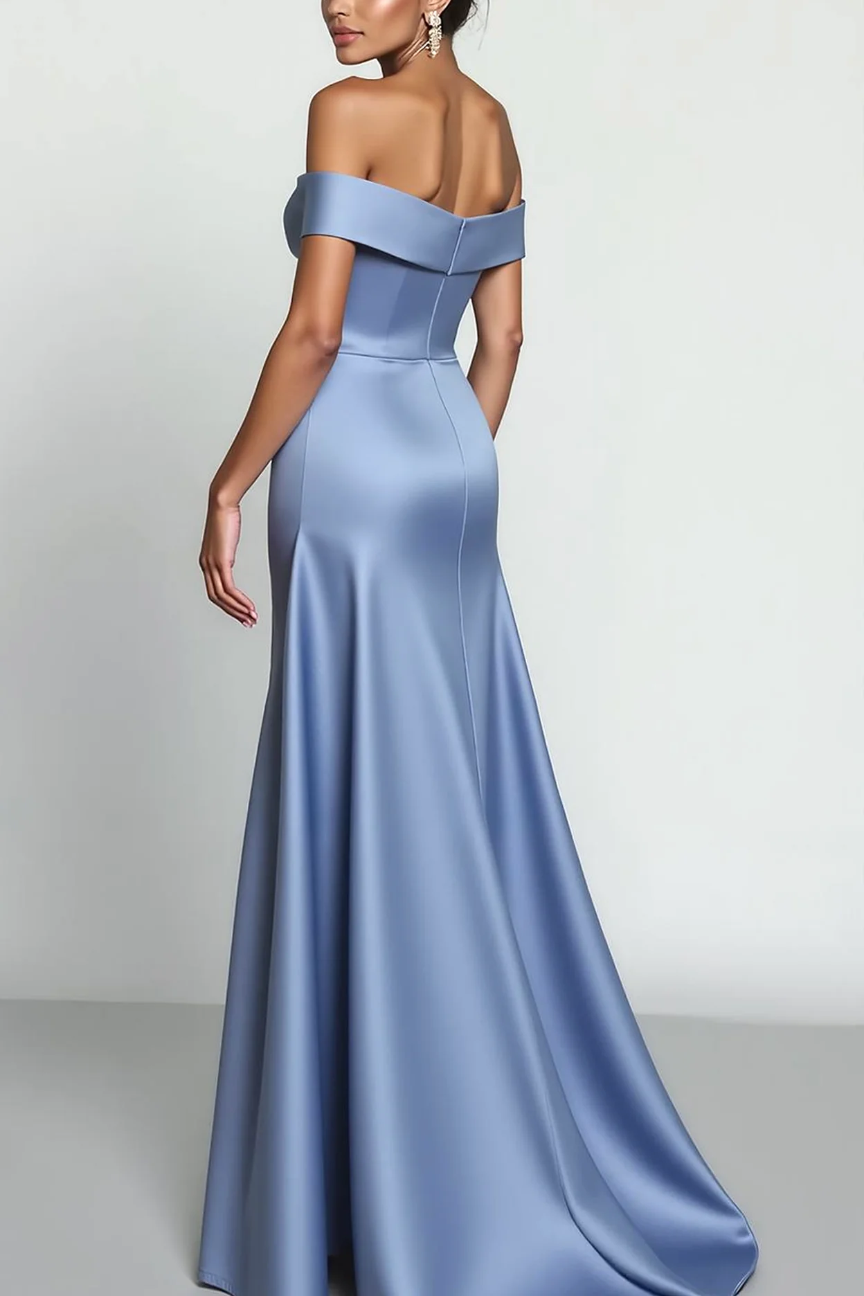 Cabernet Satin A Line Off The Shoulder Maxi Evening Dress - Image 3