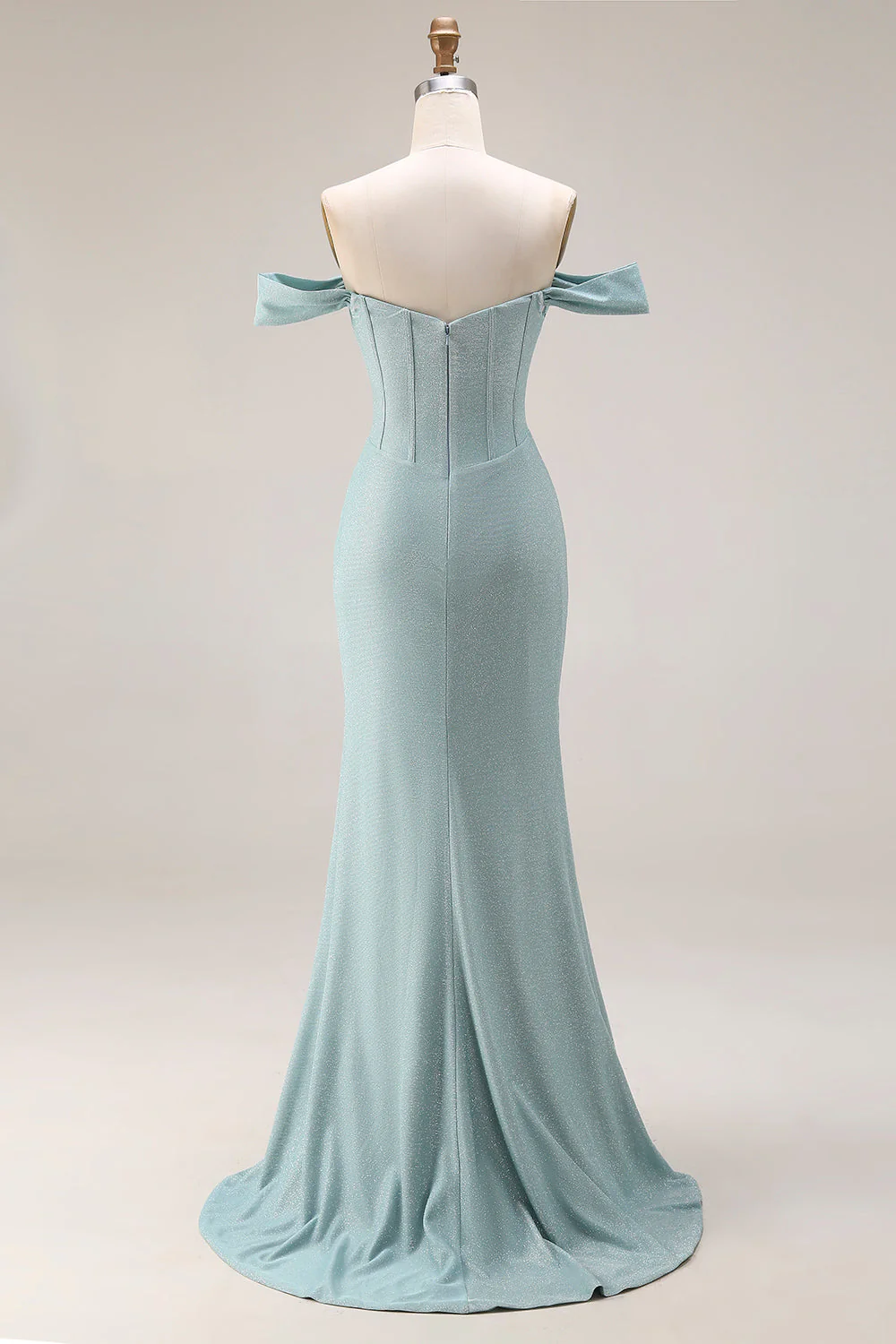 Dusty Green Mermaid Off The Shoulder Corset Long Prom Dress with Slit - Image 2