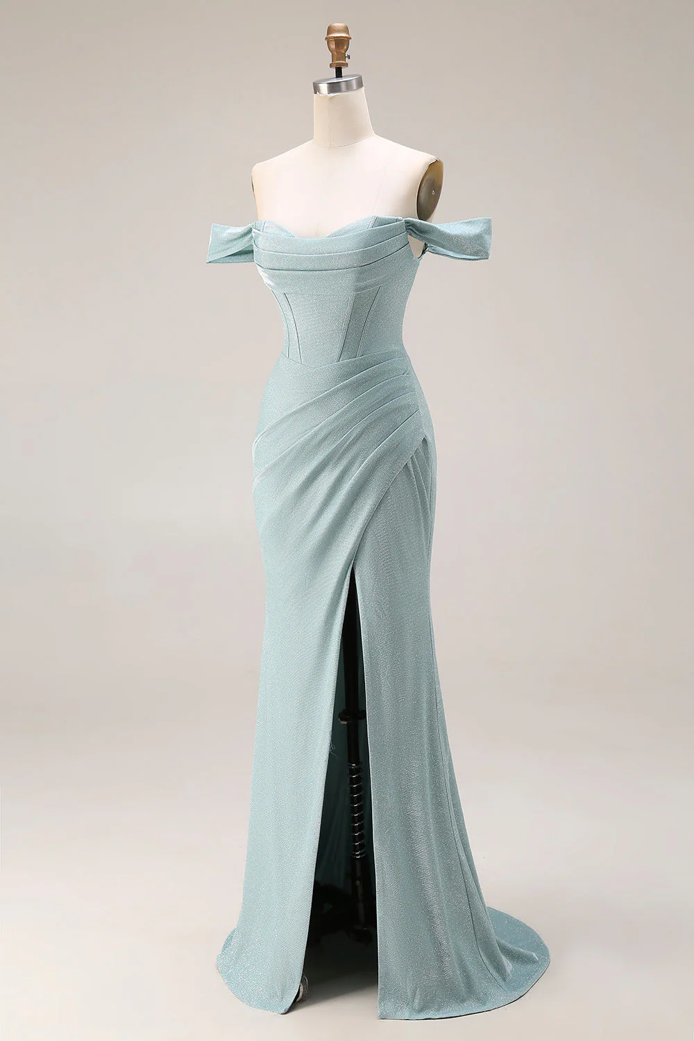 Dusty Green Mermaid Off The Shoulder Corset Long Prom Dress with Slit - Image 3