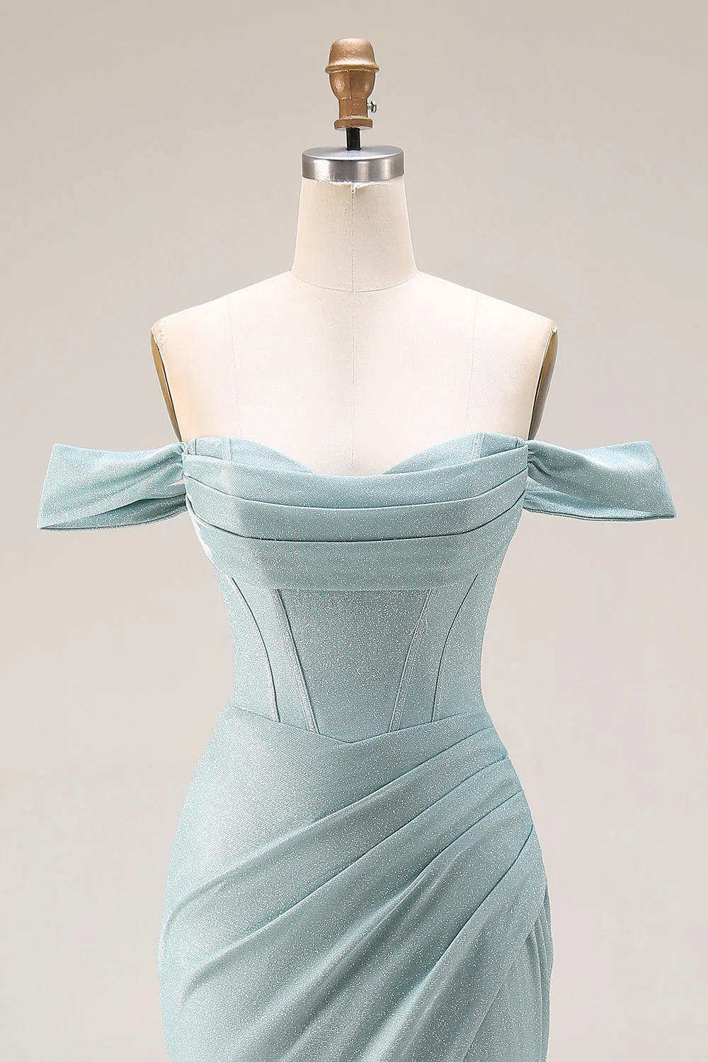 Dusty Green Mermaid Off The Shoulder Corset Long Prom Dress with Slit - Image 4
