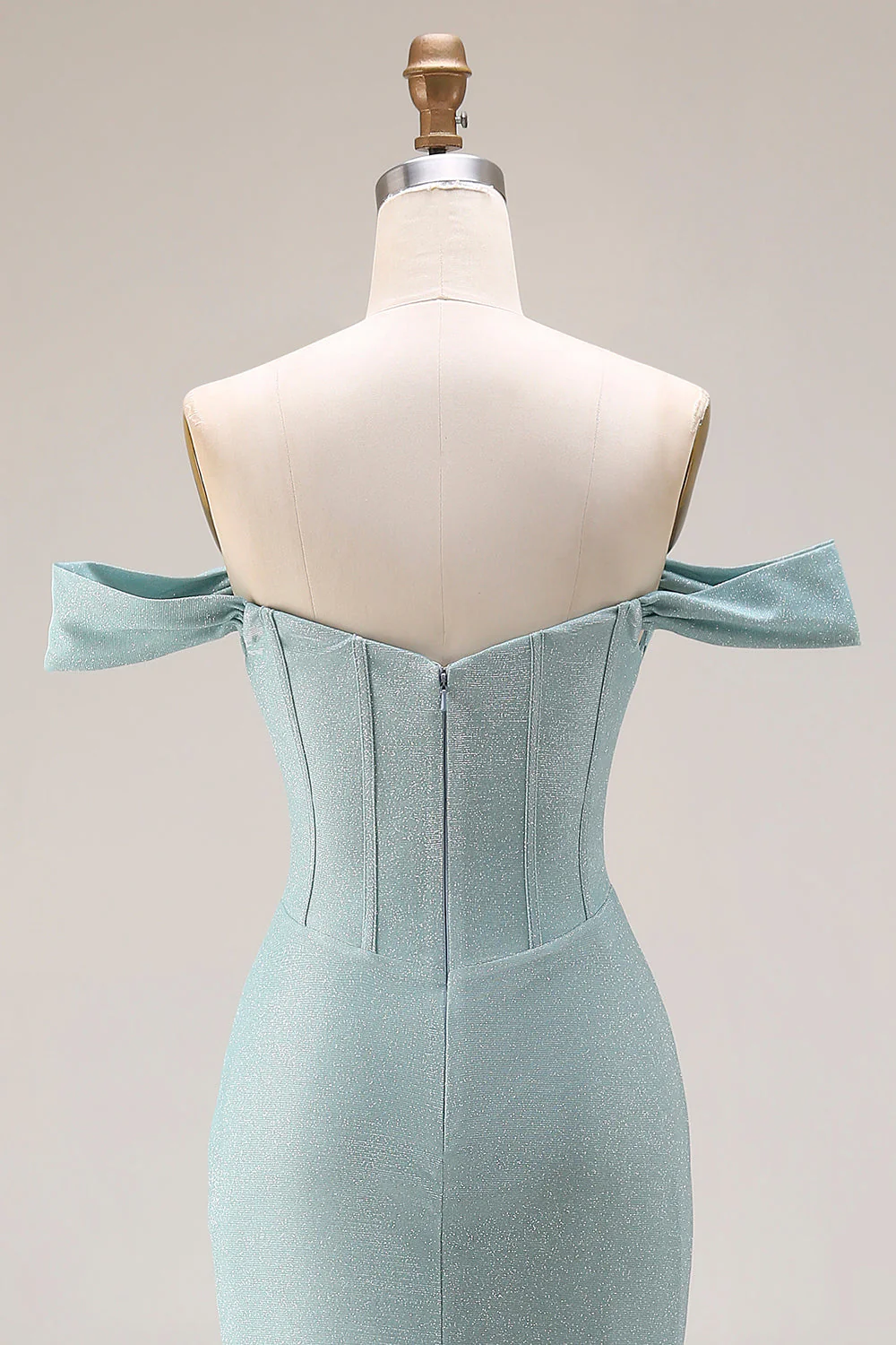 Dusty Green Mermaid Off The Shoulder Corset Long Prom Dress with Slit - Image 5