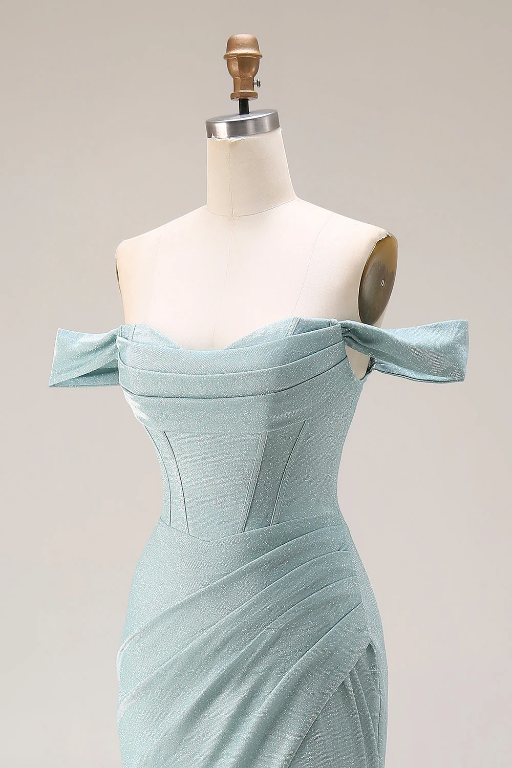 Dusty Green Mermaid Off The Shoulder Corset Long Prom Dress with Slit - Image 6