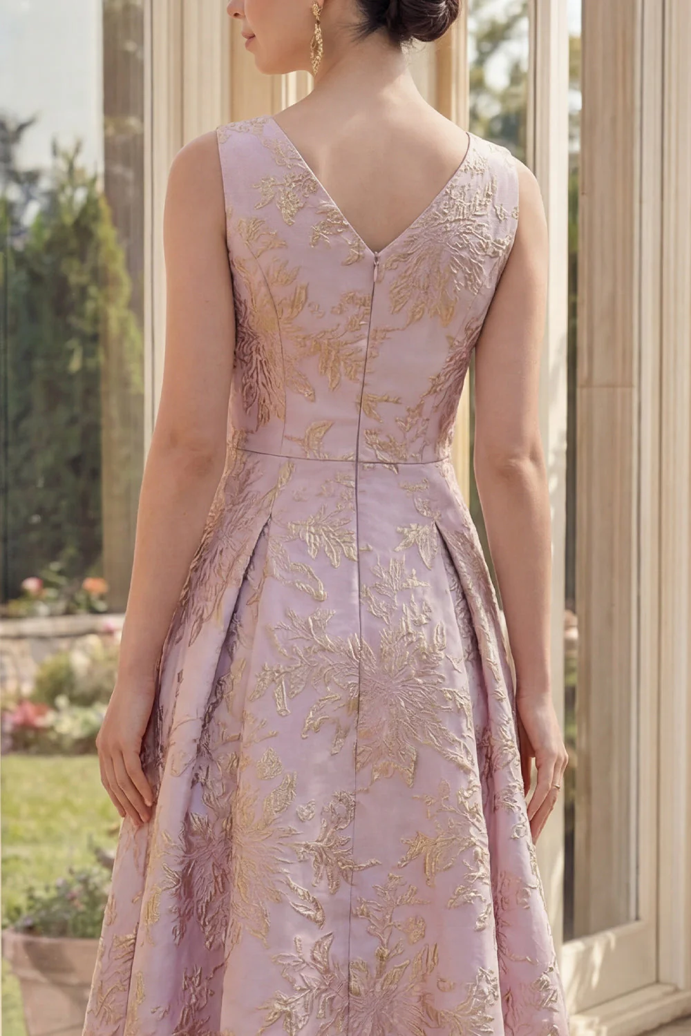 Dusty Lilac Jacquard A Line Boat Neck Midi Floral Dress - Image 4