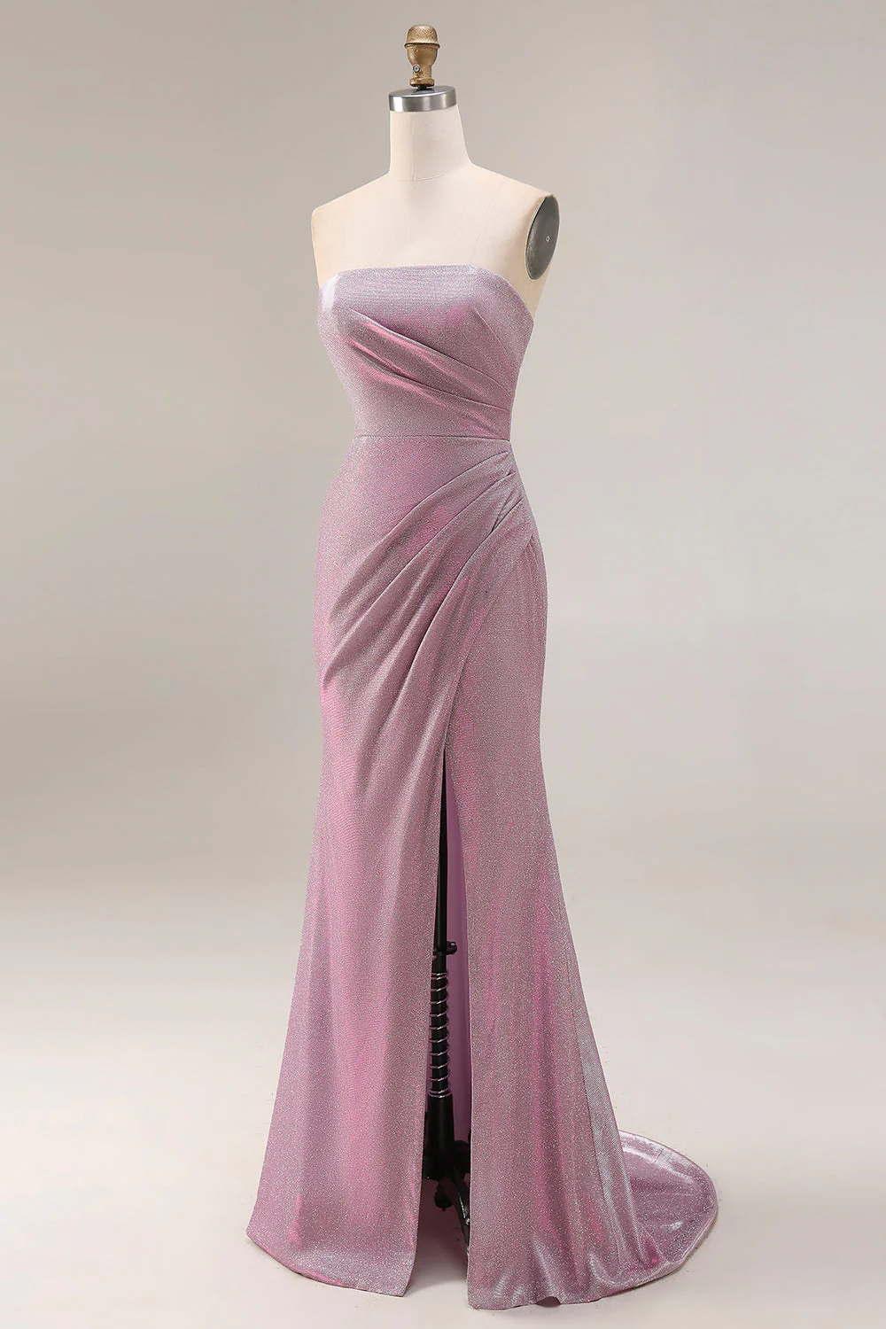 Dusty Plum Strapless Mermaid Ruched Long Prom Dress with Slit - Image 3